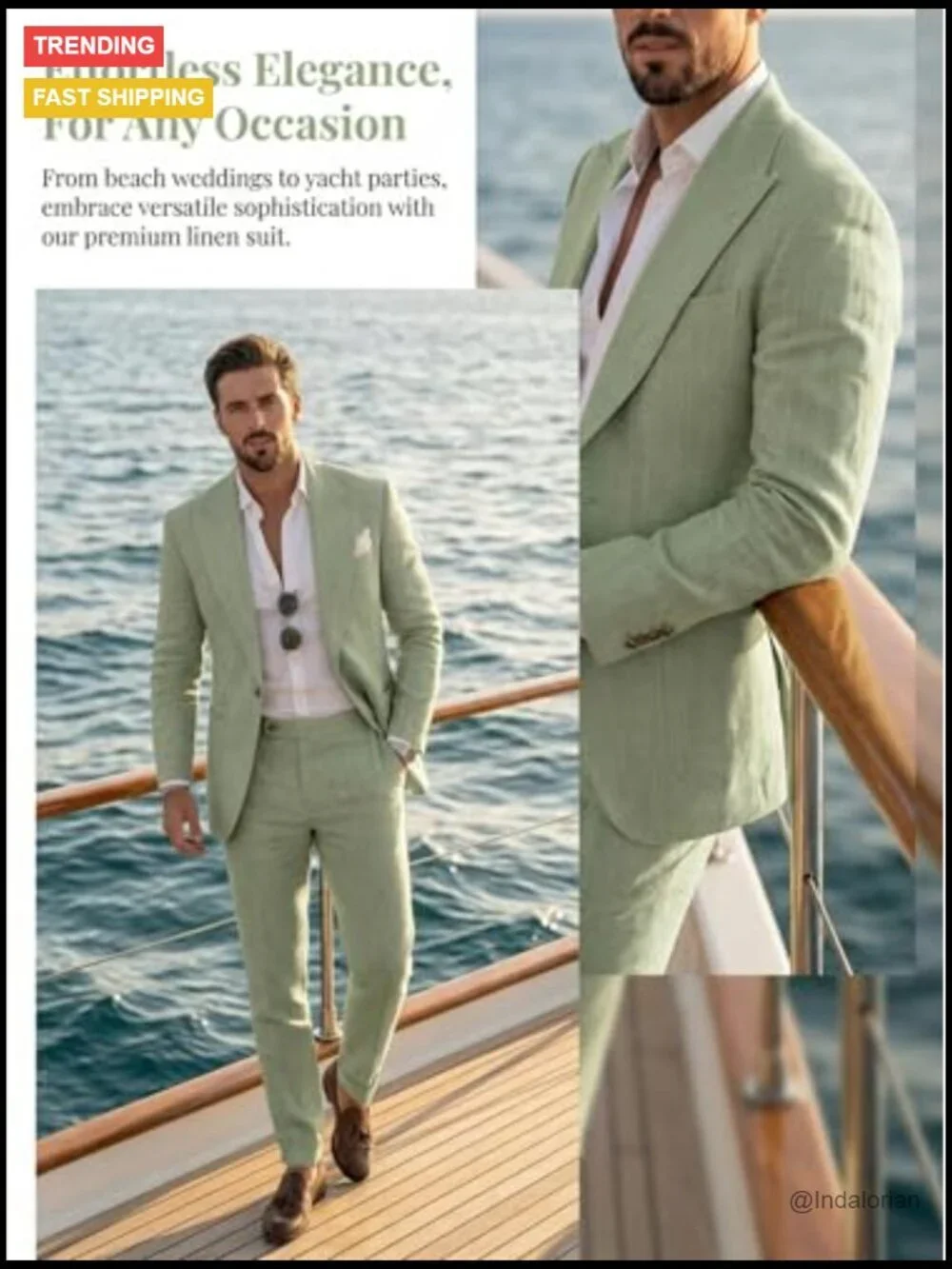 Men's Linen 2 Piece Suit Set Slim Fit Jacket & Dress Pants Beach Wedding